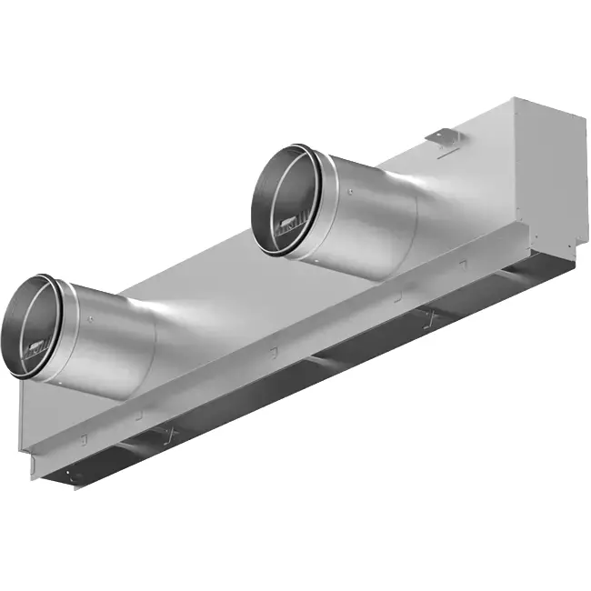 Lijnrooster aluminium met 3 instelbare patroonbladen – 1250 mm – RAL 9016 + geïsoleerd plenum met luchtdebietregelklep