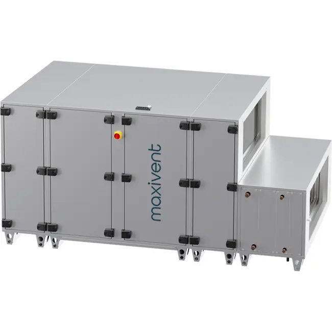 Maxivent WTW luchtbehandelingkasten met tegenstroomwisselaar 7600 m3/h met warmwaterbatterij en koudwaterbatterij horizontaal links - PHE 7600 H WKJL T 02