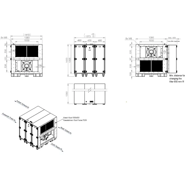 Maxivent WTW luchtbehandelingkasten met warmtewiel 5000 m3/h horizontaal horizontaal links - RHE 5000 H OOJL T 01