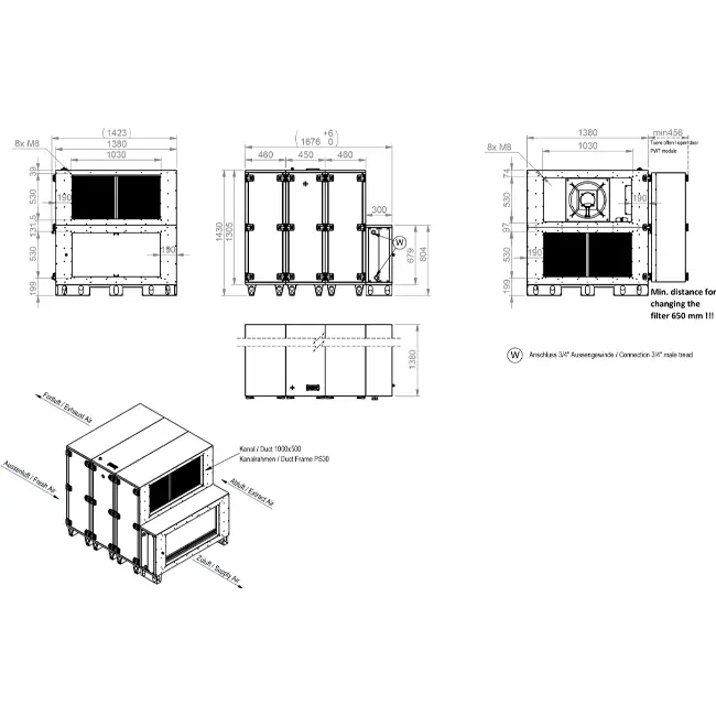 Maxivent WTW luchtbehandelingkasten met warmtewiel 5000 m3/h met warmwaterbatterij horizontaal links - RHE 5000 H WOJL T 01