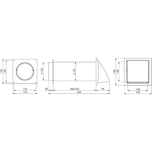 Geveldoorvoer SPK3 Ø125mm met terugslagklep