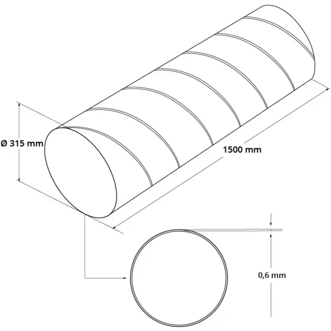 Spirobuis Ø 315mm lengte 1,5 meter - Gegalvaniseerd