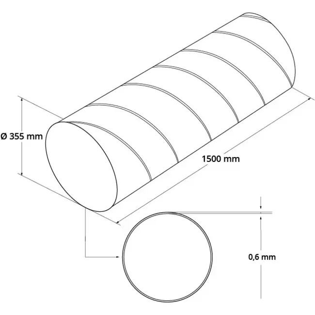 Spirobuis Ø 355mm lengte 1,5 meter - Gegalvaniseerd
