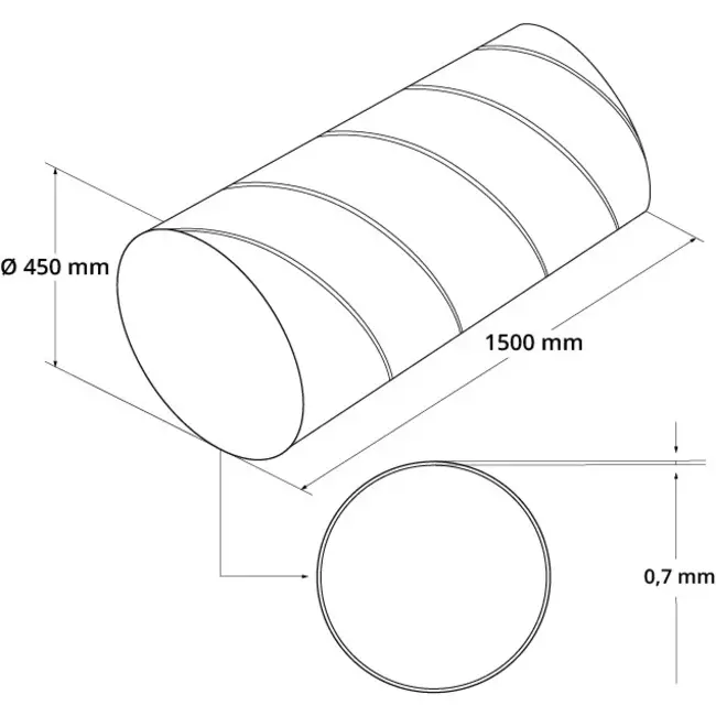 Spirobuis Ø 500 mm lengte 1,5 meter - Gegalvaniseerd