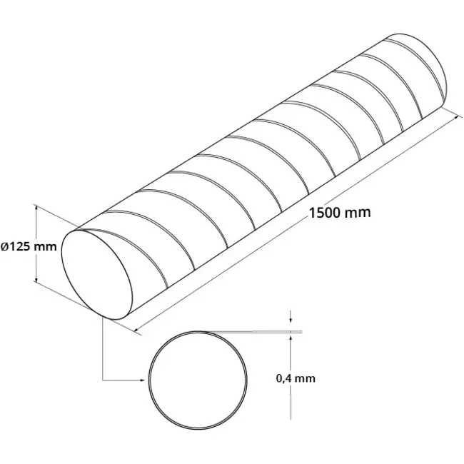 Conduit rigide galvanisé Ø 125 mm longueur 1,5 mètre - galvanisé