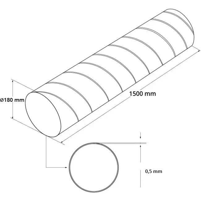 Spirobuis Ø 180mm lengte 1,5 meter - Gegalvaniseerd