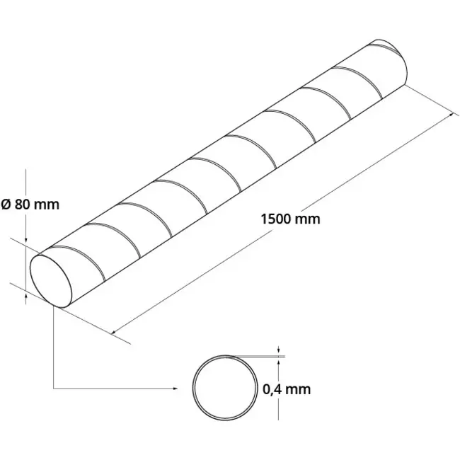 Spirobuis Ø 80mm lengte 1,5 meter - Gegalvaniseerd