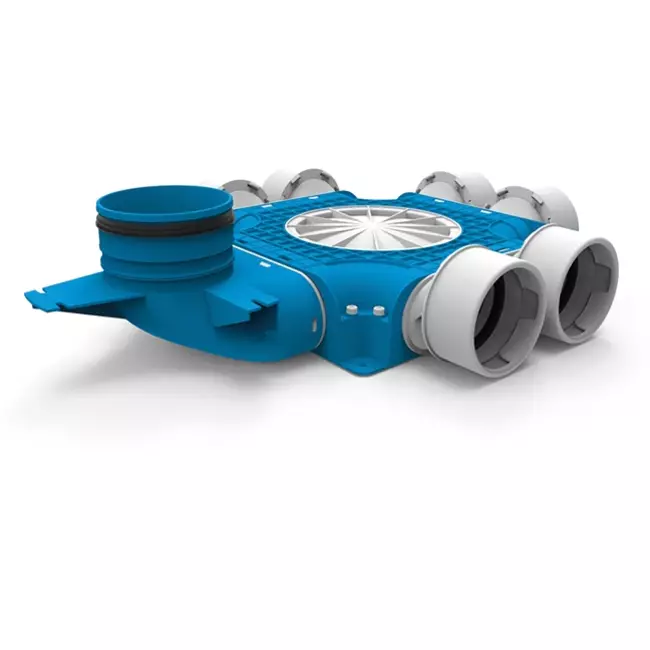 Vent-Axia Uniflexplus samengestelde verdeler 6x Ø90mm met verticale tuit Ø125mm