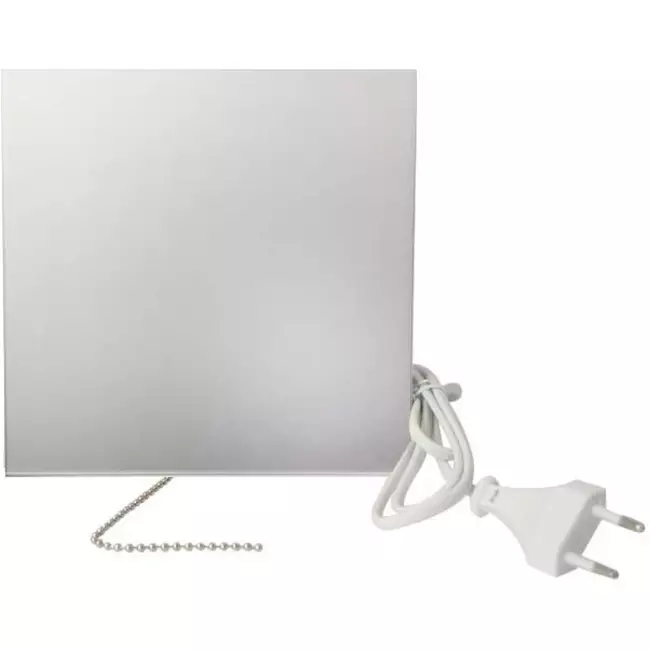 Badkamer ventilator Ø 125 mm met trekkoord en stekker - glazen front satijn zilver