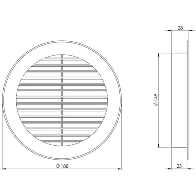Schoepenrooster diameter: 150mm wit - VR150