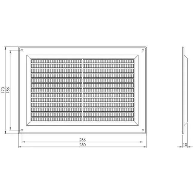 Ventilatierooster rechthoekig met grill 250x170 wit  - VR2517