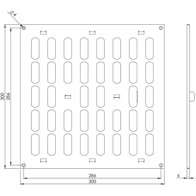 Metalen rooster verstelbaar 300x300 wit - MR3030R - RAL9016