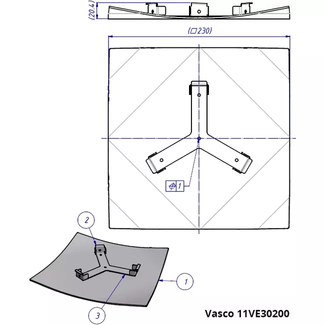 Vasco design plafond- of wandventiel luxe vierkant gebogen (incl. smiley)