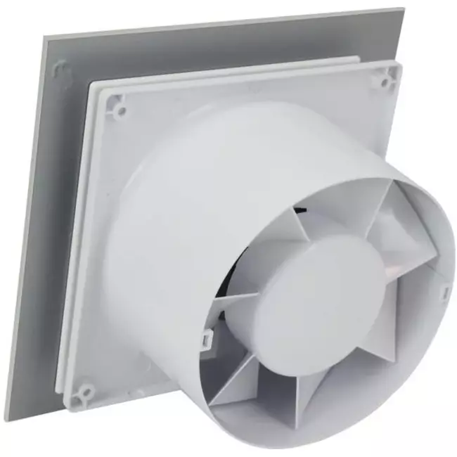 Badkamer ventilator Ø 100 mm met timer en inschakelvertraging - glazen front satijn zilver