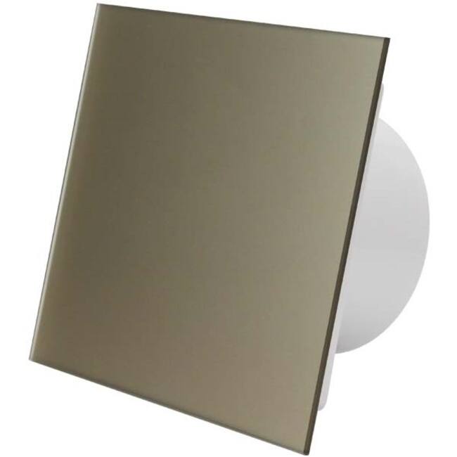Badkamer ventilator Ø 125 mm met trekkoord en stekker - glazen front satijn goud