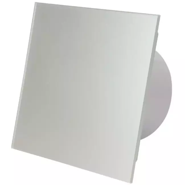 Badkamer ventilator Ø 100 mm met timer en inschakelvertraging - glazen front satijn zilver