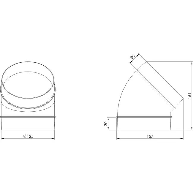 Ronde kunststof 45° bocht diameter: 125 mm AL125-45