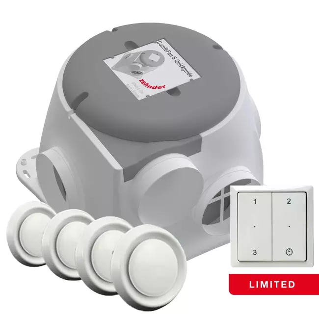 Zehnder ComfoFan Silent Limited Pakket 300 m³/h + RFT bediening +  4 ventielen - randaarde stekker