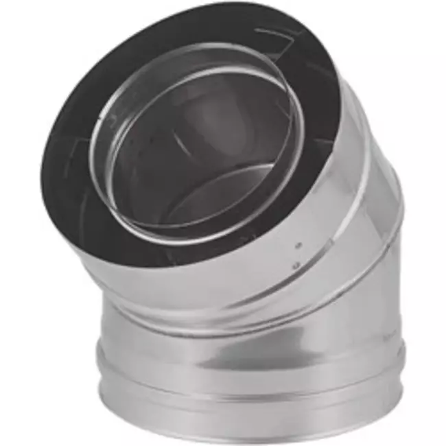 Coude concentrique 45° de 100 - 150 mm de diamètre I316L/I304 (D0,5/0,6) (avec caoutchouc d'étanchéité pour conduit interne)