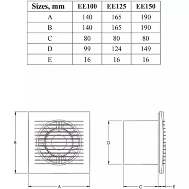 Badkamerventilator Ø 125 mm Zilver - standaard EE125S