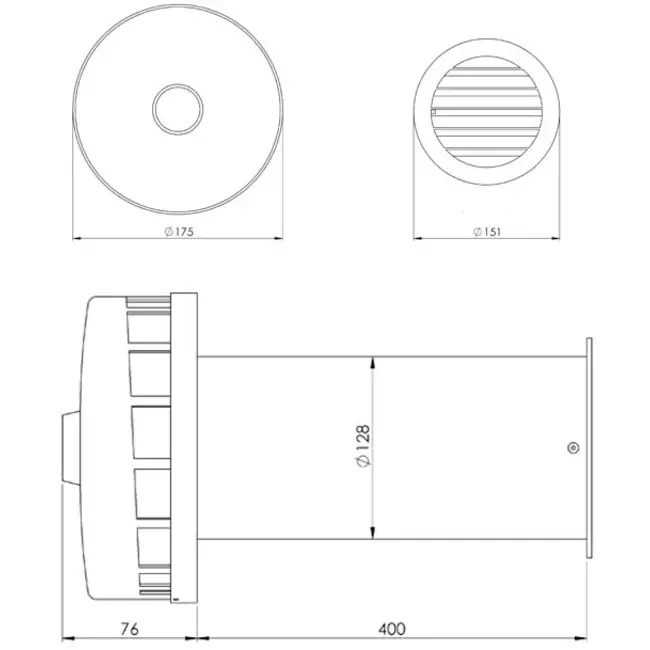 Geïsoleerde geveldoorvoer voor natuurlijke ontluchting diameter 125 mm - SPK2-125