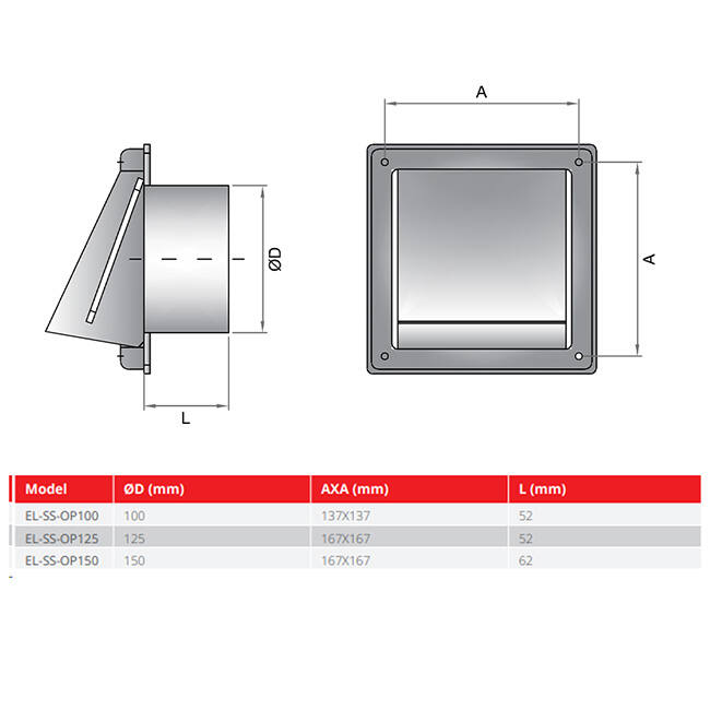 RVS gevelrooster 150mm met terugslagklep hoge doorlaat - EL-SS-BD150 SS
