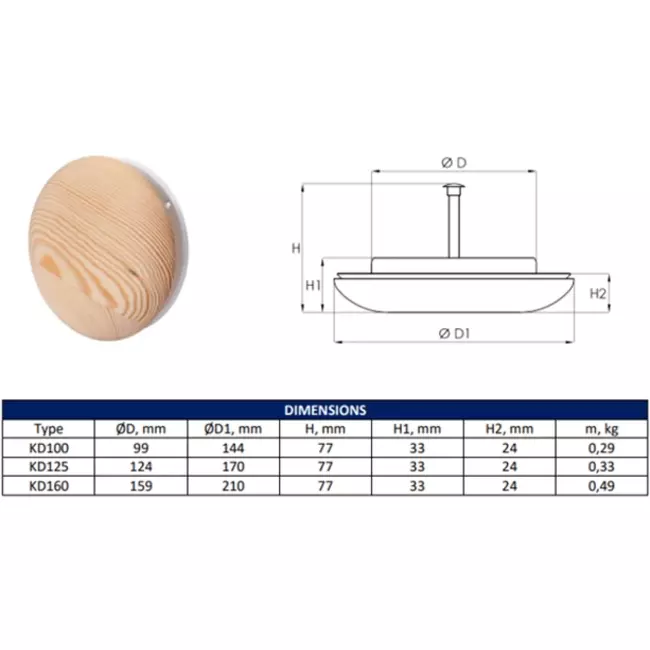 Houten ventilatie ventielen rond Ø100mm (KD100)