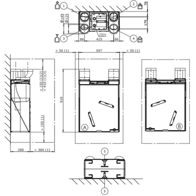 Itho Daalderop WTW HRU 200 ECO unit E RFT Hoogbouw 200m3/h - euro stekker