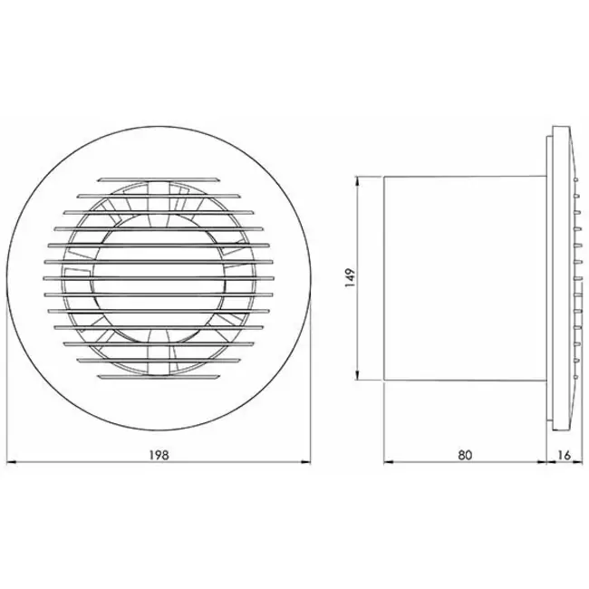Badkamer ventilator rond Ø 150 mm wit - basis EA150