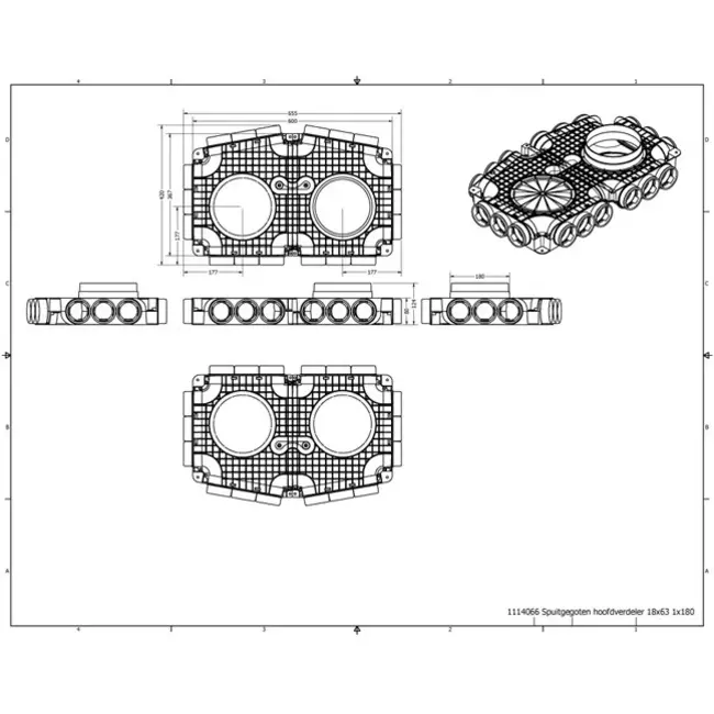 Vent-Axia Uniflexplus subverdeelbox 18 x Ø69mm zijaansluiting met tuit Ø160mm