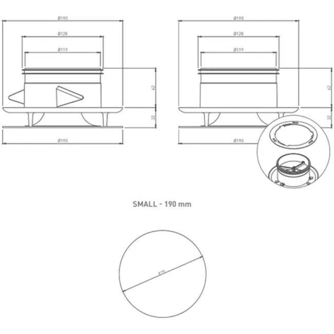 Imaginair RLV ventiel Ø 125 mm  - montageveren + ring - zwart