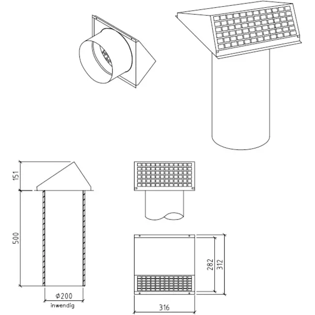 Thermoduct geveldoorvoer 200 mm