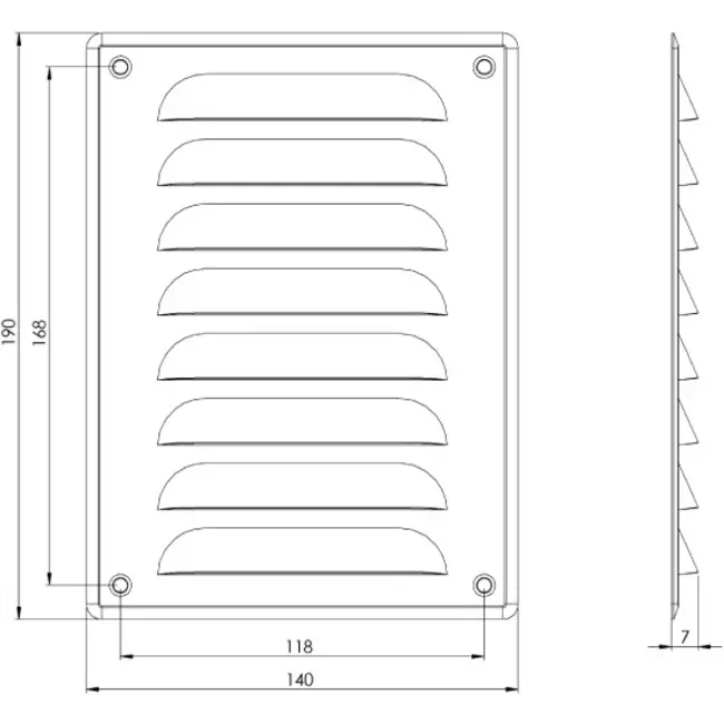 Metalen ventilatierooster vierkant 140x190 mm zwart - MR1419M - RAL9005