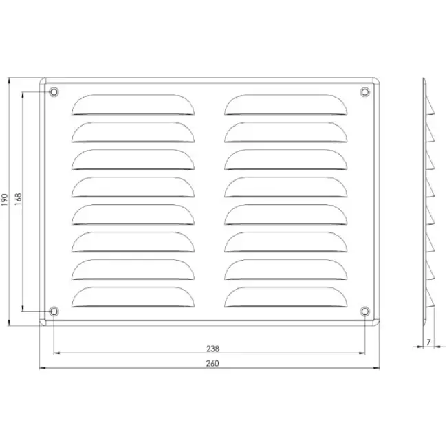 Metalen ventilatierooster vierkant 260x190 mm zwart - MR2619M - RAL9005