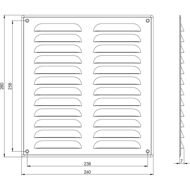 Metalen ventilatierooster vierkant 260x280 mm zwart - MR2628M - RAL9005