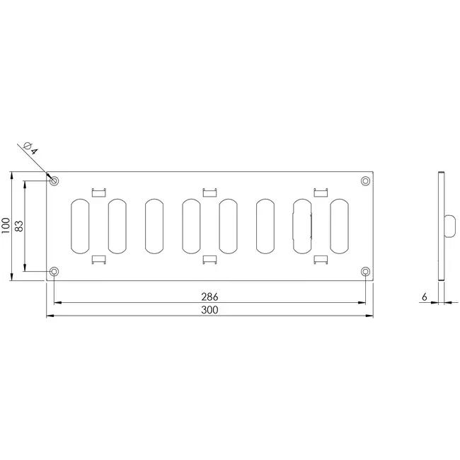Metalen instelbaar rechthoekige sleuf rooster 300x100 wit - MR3010R - RAL9016