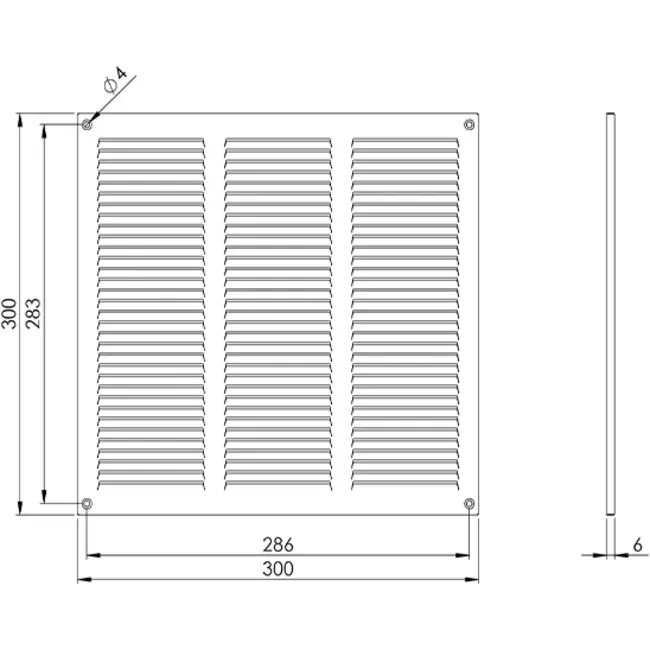 Metalen rooster 300x300mm zwart – MR3030M - RAL9005
