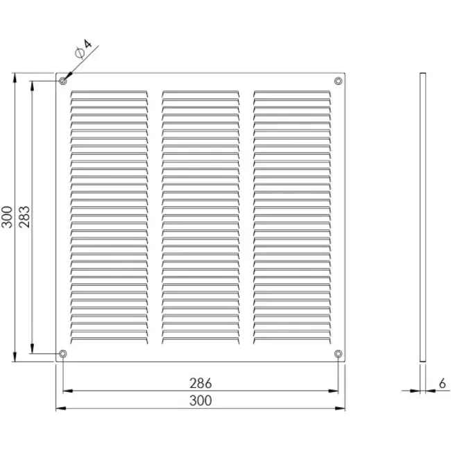 Metalen rooster 300x300mm zink - MR3030Zn