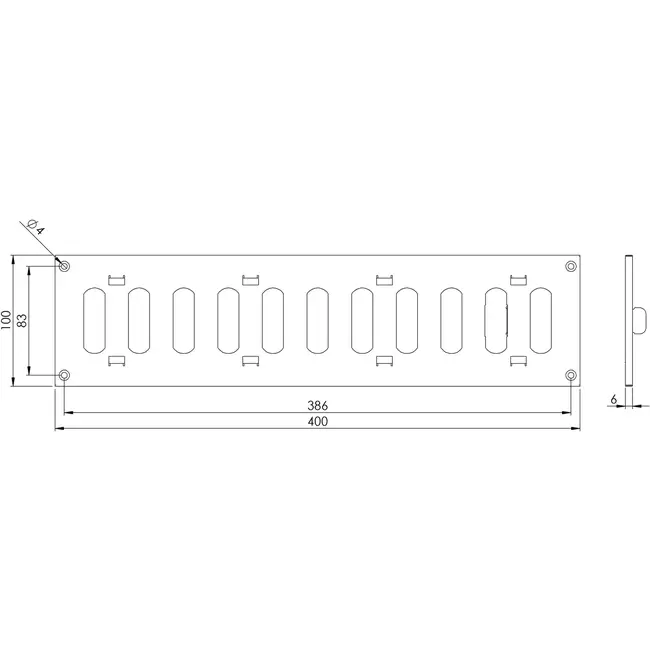 Metalen instelbaar rechthoekige sleuf rooster 400x100 wit - MR4010R - RAL9016
