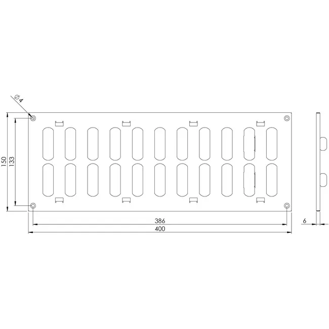 Metalen rooster verstelbaar 400x150mm wit - MR4015R - RAL9016