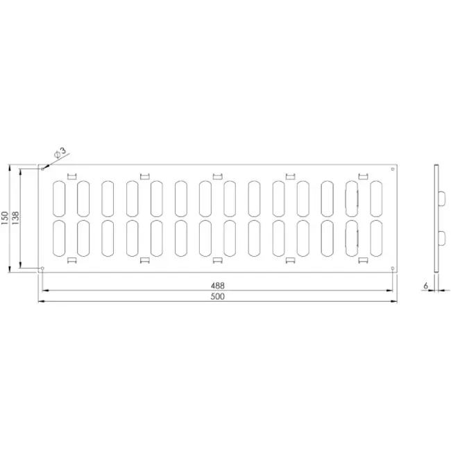 Metalen rooster 500x150mm wit - MR5015