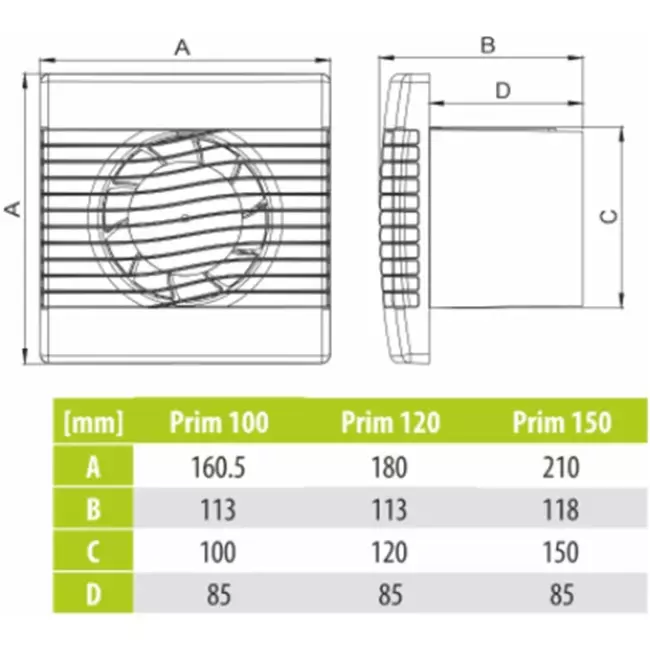 Badkamer ventilator met Vochtsensor en Timer Ø 100 mm wit - pRim100HS
