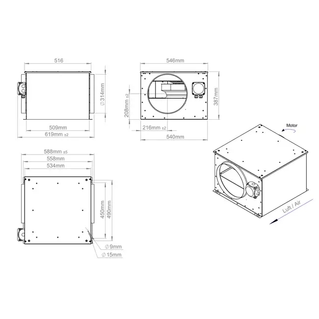 Buisventilator 315mm geïsoleerd - ISORX 315 EC K 01