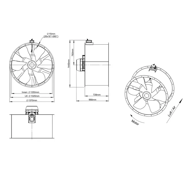 Ventilateur axial de 1250 mm - AL 1250 D6 03 CFG