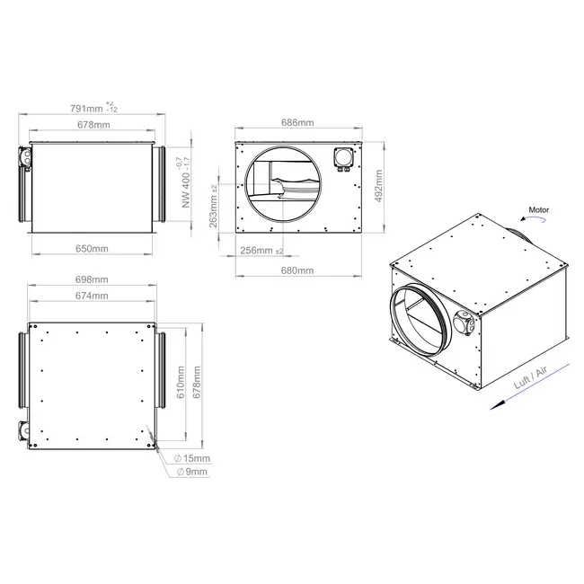 Buisventilator 400mm geïsoleerd - ISOR 400 EC K 01