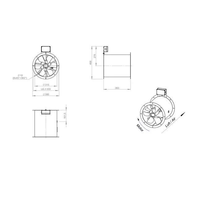 Axiaal 315 mm kanaalventilator rookgas F300- AL 315 D2 F3 01 CFG