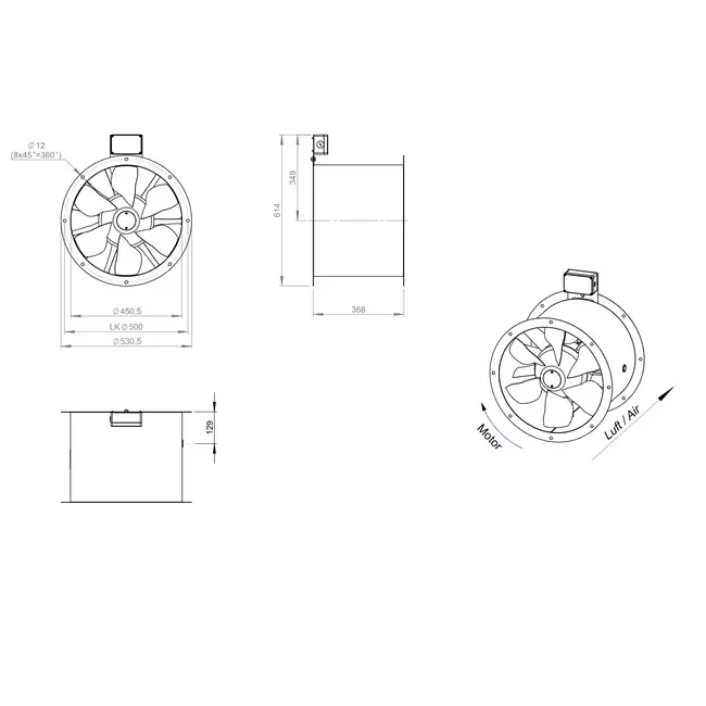 Axiaal 450 mm kanaalventilator rookgas F300- AL 450 D4 F3 01 CFG