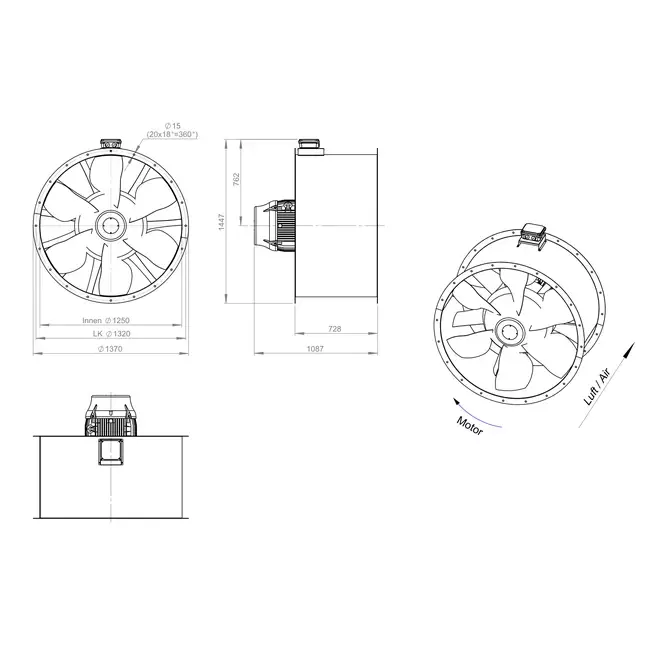 Ventilateur axial 1250 mm pour gaz de combustion F300- AL 1250 D6 F3 04 CFG