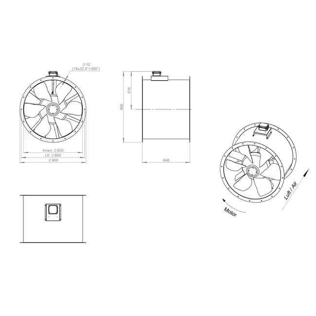 Ventilateur axial de 800 mm pour gaz de combustion F300- AL 800 D6 F3 01 CFG