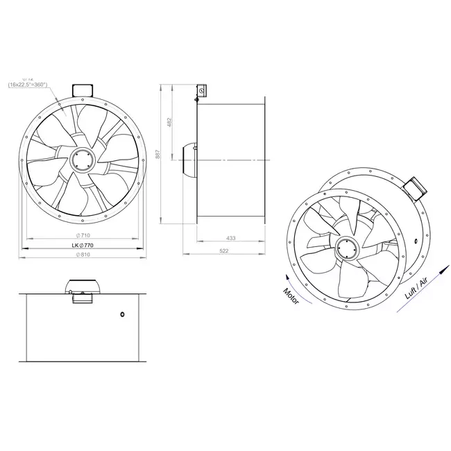 Axiaal 710 mm kanaalventilator rookgas F300- AL 710 D6 F3 01 CFG
